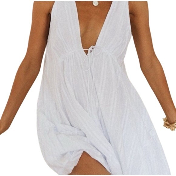 Cotton Collection White Mini Dress‎ V Neck Sleeveless Casual Size M - Picture 1 of 7